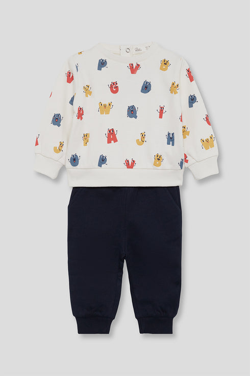 Street Monkey | Boys Alphabet Monster Graphic Sweatshirt and Trousers Set 364020 - Ecru