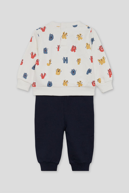 Street Monkey | Boys Alphabet Monster Graphic Sweatshirt and Trousers Set 364020 - Ecru