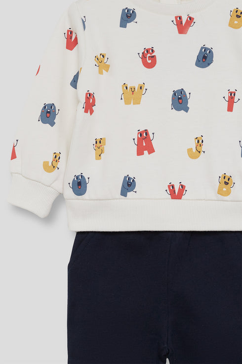 Street Monkey | Boys Alphabet Monster Graphic Sweatshirt and Trousers Set 364020 - Ecru