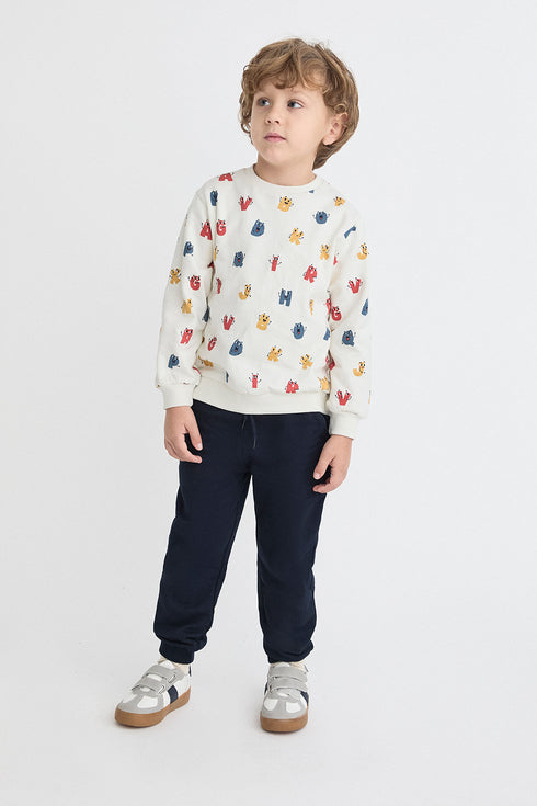 Street Monkey | Boys Alphabet Monster Graphic Sweatshirt and Trousers Set 364020 - Ecru