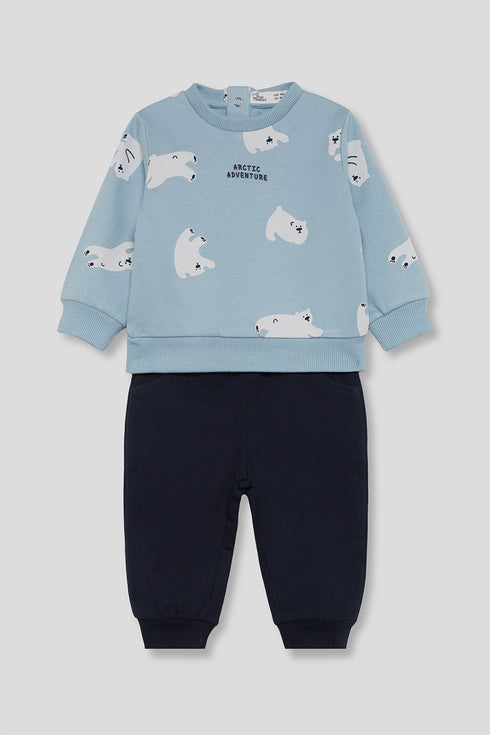 Street Monkey | Boys Polar Bear Print Sweatshirt and Trousers Set 364054 - Blue