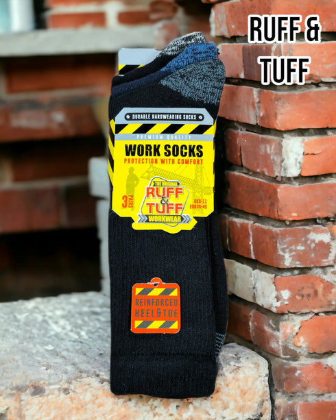 Mens 3pk Work Sock Ruff & Tuff