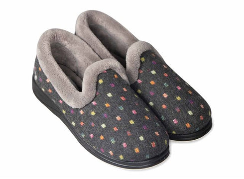 Padders Repose 406/1576 Charcoal Woven Spot Slippers - Wide Fit Memory Foam Comfort