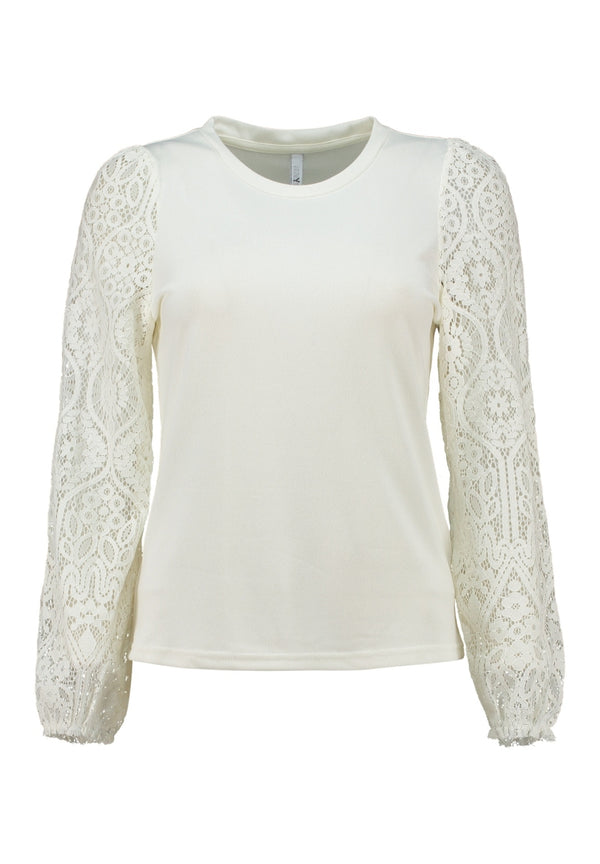 Hailys Women’s Ti44lli Offwhite Top – Recycled Fabric with Lace Sleeves – KY-2406034