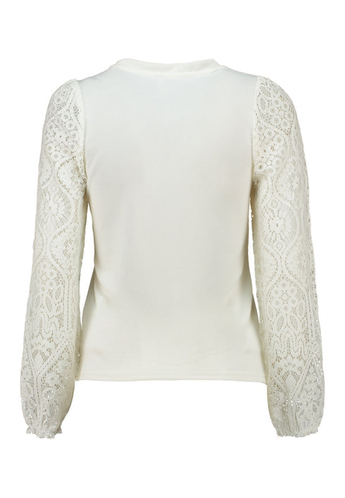 Hailys Women’s Ti44lli Offwhite Top – Recycled Fabric with Lace Sleeves – KY-2406034