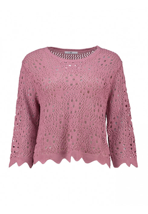 Hailys Women’s Ma44ra Crochet Knit Top – 3/4 Sleeve Open-Weave Jumper – Dblossom Rose