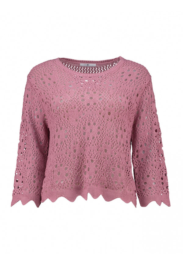 Hailys Women’s Ma44ra Crochet Knit Top – 3/4 Sleeve Open-Weave Jumper – Dblossom Rose