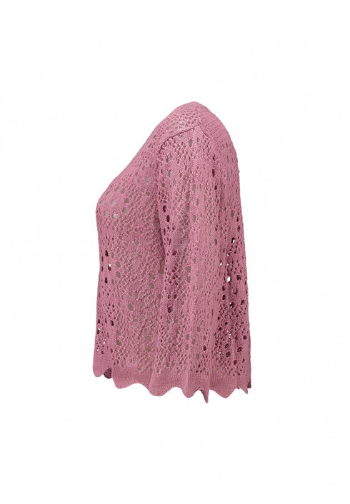 Hailys Women’s Ma44ra Crochet Knit Top – 3/4 Sleeve Open-Weave Jumper – Dblossom Rose