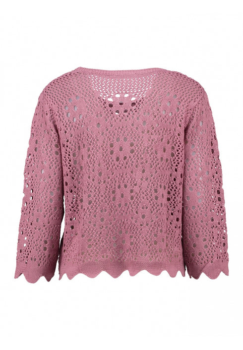 Hailys Women’s Ma44ra Crochet Knit Top – 3/4 Sleeve Open-Weave Jumper – Dblossom Rose