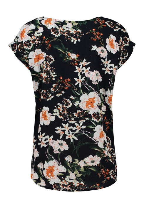Hailys Women’s Ce44lina Navy Flower Print Top – EcoVero Viscose Short Sleeve Tee – HF-2208012-2
