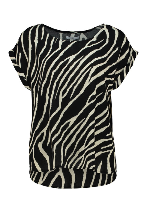 Hailys Women’s Ce44lina Black Zebra Print Top – EcoVero Viscose Short Sleeve Tee – HF-2208012-2