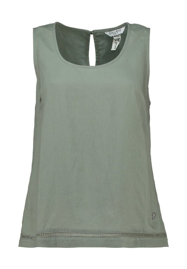 Zabaione Em44ine Open Neck Sleeveless Top - Khaki BAT-101-0110