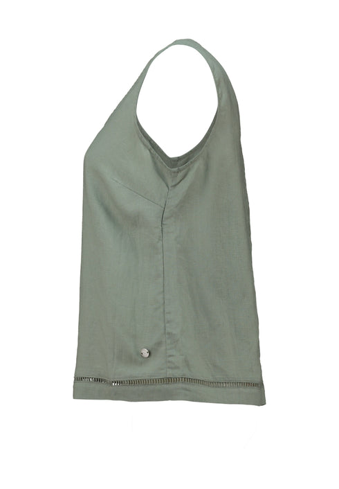 Zabaione Em44ine Open Neck Sleeveless Top - Khaki BAT-101-0110