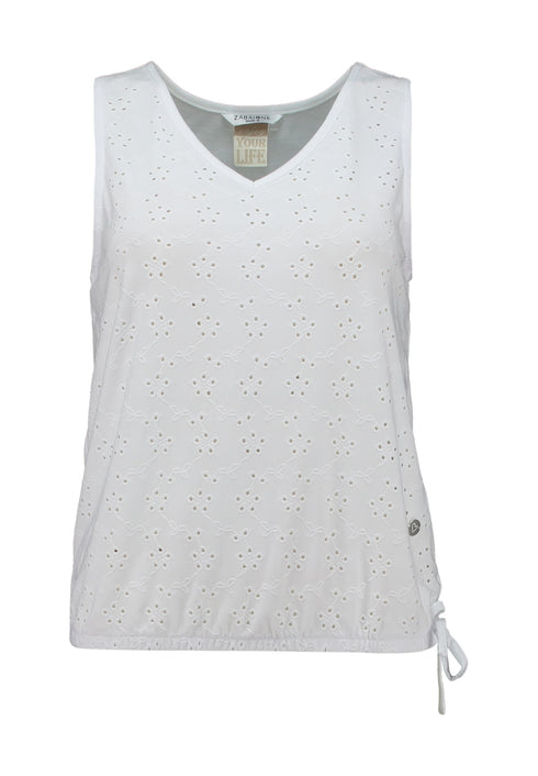 Zabaione Fa44bia Crochet Detail V-Neck Top - White LA-PO-101-0098-2