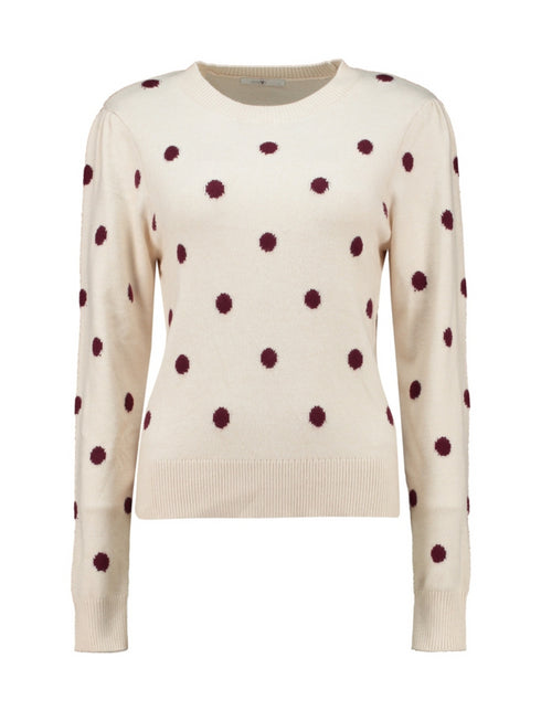 Hailys Women’s LS V SK Ru44th Top – Beige Marl + Burgundy Dots AIM-2412018