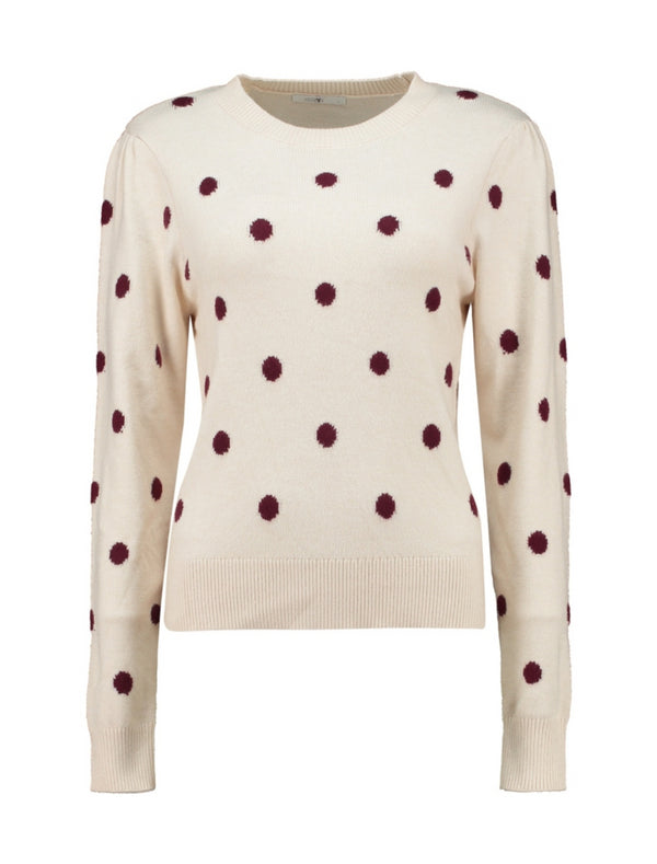 Hailys Women’s LS V SK Ru44th Top – Beige Marl + Burgundy Dots AIM-2412018