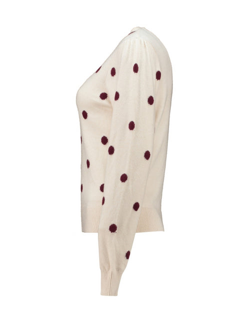 Hailys Women’s LS V SK Ru44th Top – Beige Marl + Burgundy Dots AIM-2412018