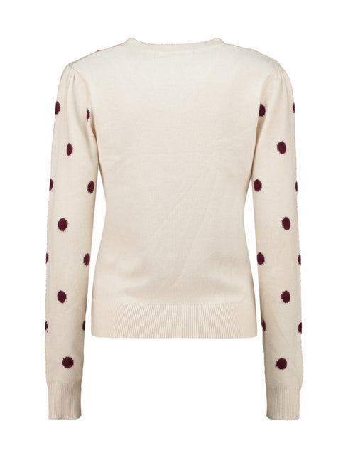 Hailys Women’s LS V SK Ru44th Top – Beige Marl + Burgundy Dots AIM-2412018