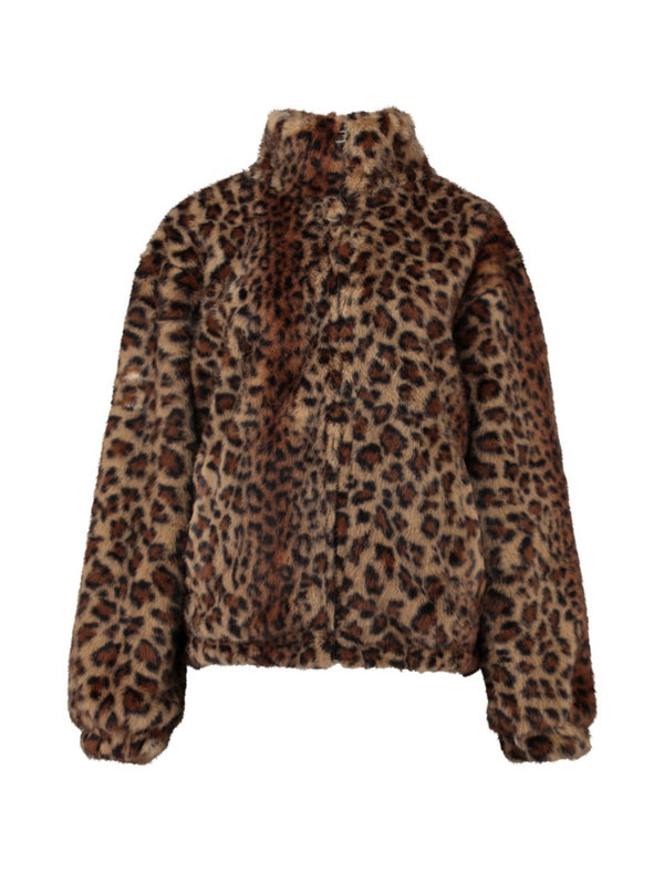 Hailys Hi44llary BrownLeopard Print Faux Fur Jacket WI-2412067