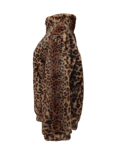 Hailys Hi44llary BrownLeopard Print Faux Fur Jacket WI-2412067