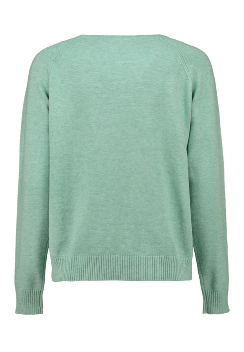 Hailys Women’s As44ra Soft Sage Marl Jumper – Round Neck Knit with Ribbed Cuff and Waistband – DA-PO