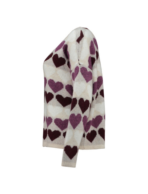 Hailys Sa44nna Cardigan – Beige / Purple Hearts UNF-5174