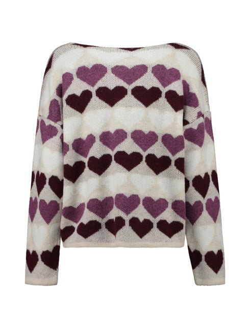 Hailys Sa44nna Cardigan – Beige / Purple Hearts UNF-5174