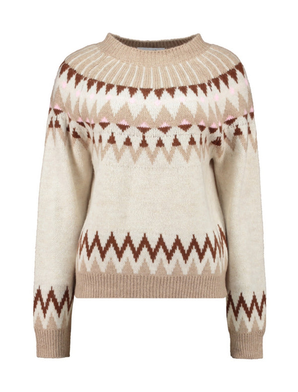 Hailys Wi44ona Beige/Brown Long-Sleeve Knit Sweater – UNF-8034