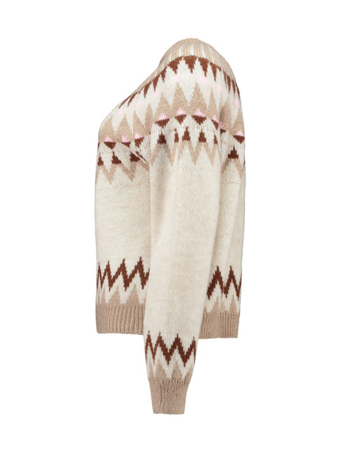 Hailys Wi44ona Beige/Brown Long-Sleeve Knit Sweater – UNF-8034