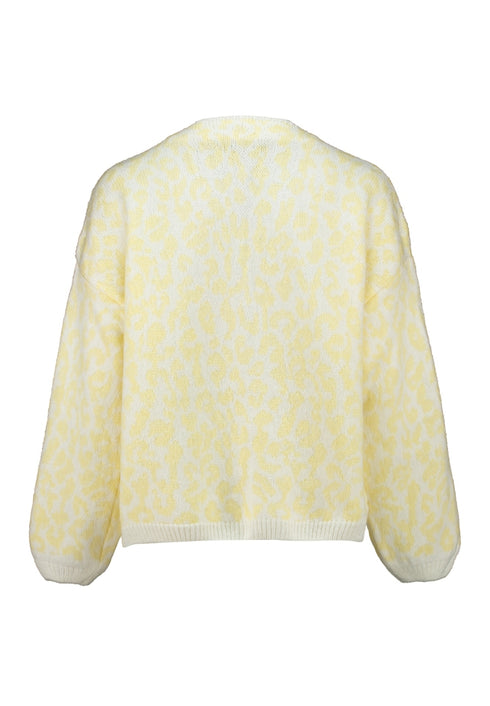 Hailys Women’s Le44ni Leopard Print Cardigan – Yellow & White Cozy Long Sleeve Knit – UNF-5151