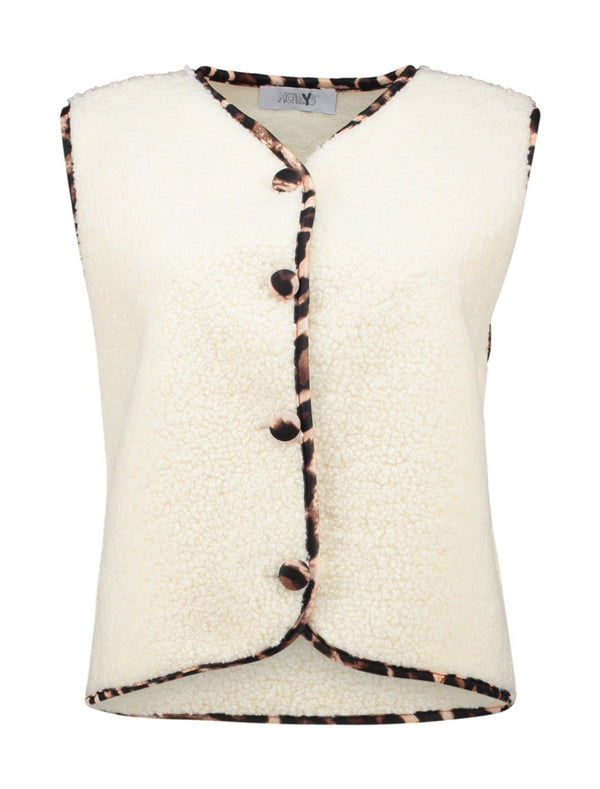 Hailys Fleece Waistcoat TIFMM85 - Beige Leopard Print Trim