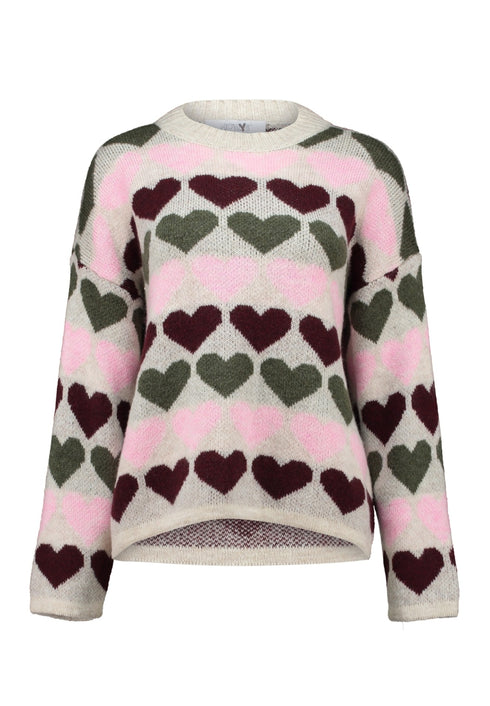 Hailys Sa44nna Long Sleeve Knit Sweater with Heart Design UNF-3305