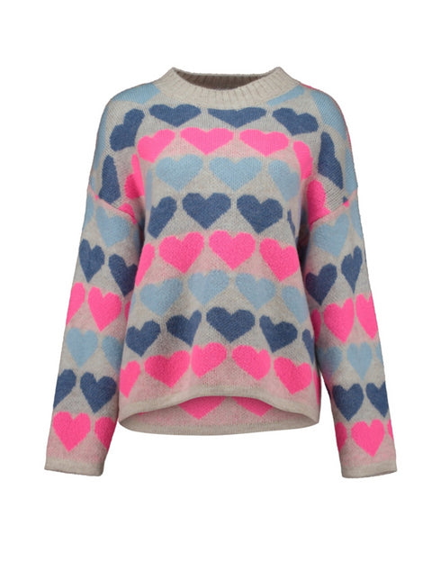 Hailys Sa44nna Long Sleeve Knit Sweater with Heart Design UNF-3305