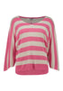 Zabaione Da44kota Open V-Neck LS Sweater - Shiny Pink Stripe YKK-251-0414