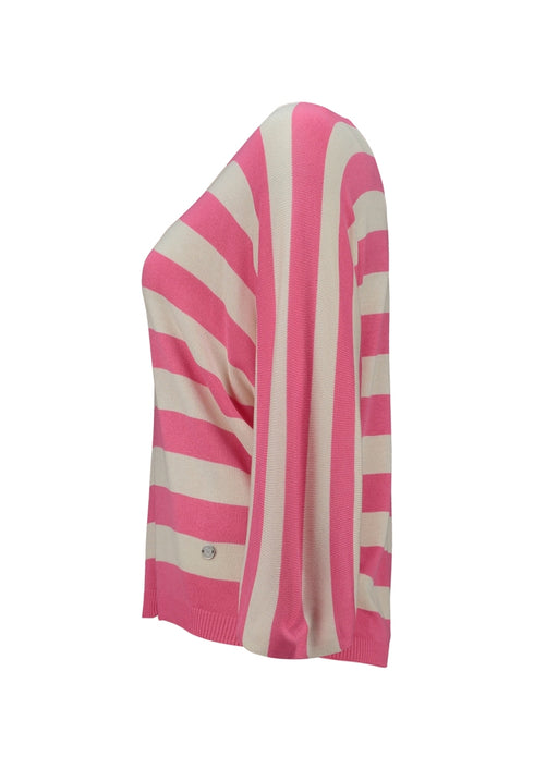 Zabaione Da44kota Open V-Neck LS Sweater - Shiny Pink Stripe YKK-251-0414