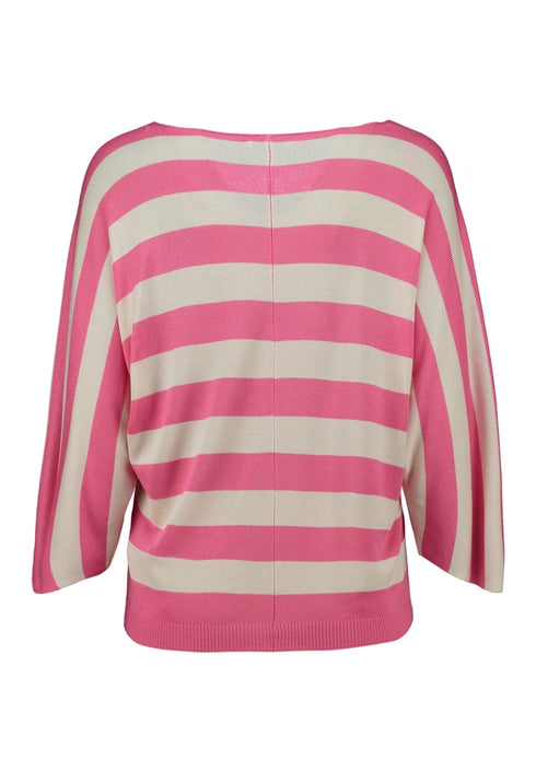 Zabaione Da44kota Open V-Neck LS Sweater - Shiny Pink Stripe YKK-251-0414