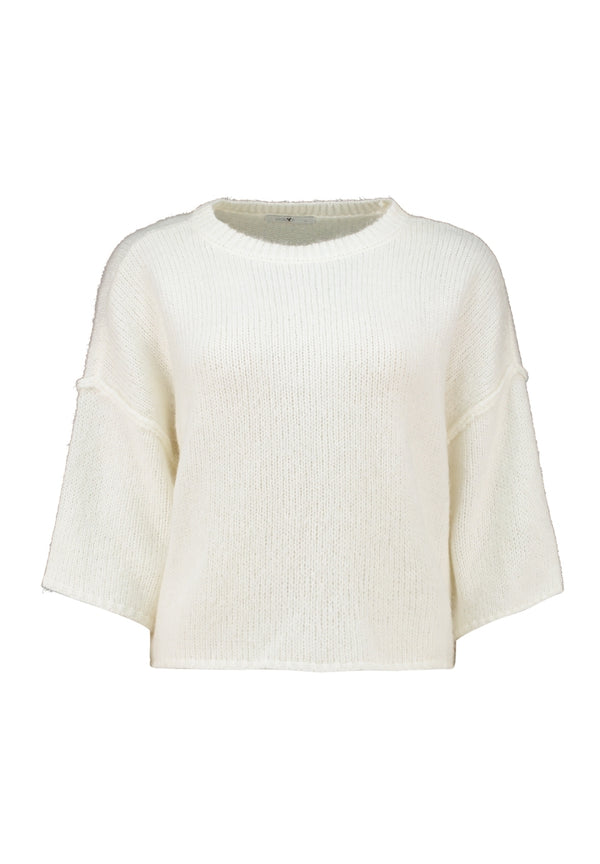 Hailys Women’s Ta44ra Off White Knit Jumper – 3/4 Wide Sleeve Round Neck Sweater – SYF-2505095