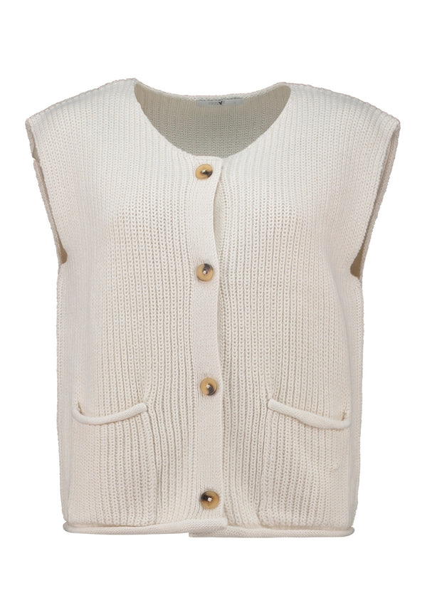 Hailys Women’s Po44ppy Knitted Waistcoat – Cream Sleeveless Cardigan – FaYa-2505093