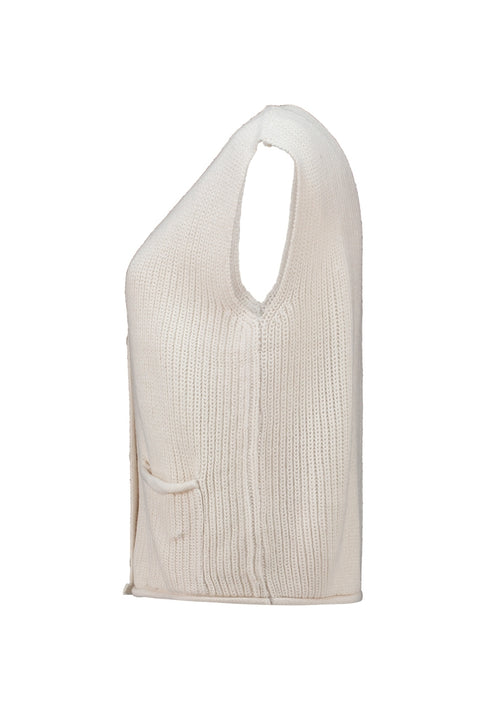 Hailys Women’s Po44ppy Knitted Waistcoat – Cream Sleeveless Cardigan – FaYa-2505093