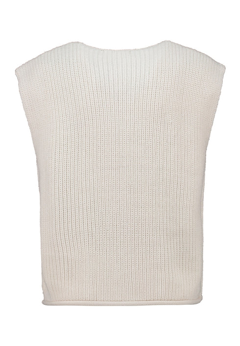 Hailys Women’s Po44ppy Knitted Waistcoat – Cream Sleeveless Cardigan – FaYa-2505093