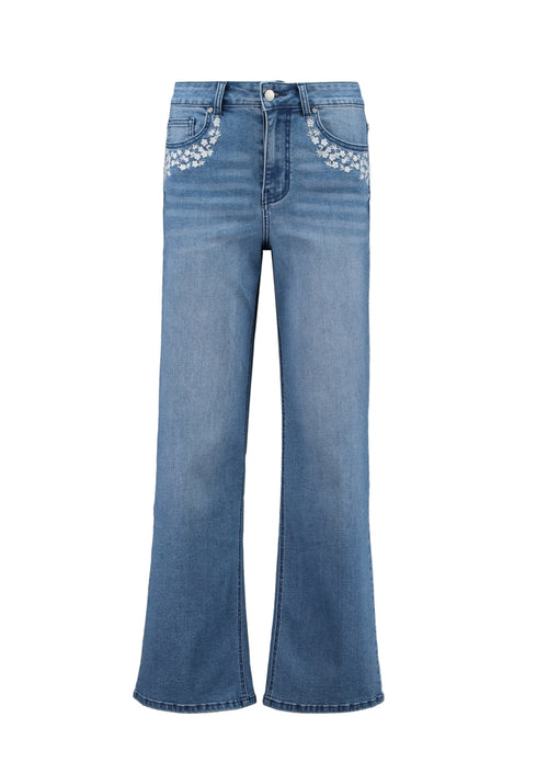 Hailys Women’s Ke44rli Light Blue Flared Jeans – Floral Pocket Detail High-Waist Denim – VF-2508179