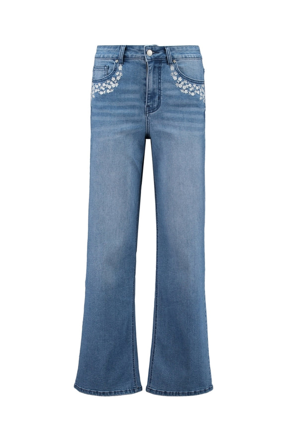 Hailys Women’s Ke44rli Light Blue Flared Jeans – Floral Pocket Detail High-Waist Denim – VF-2508179
