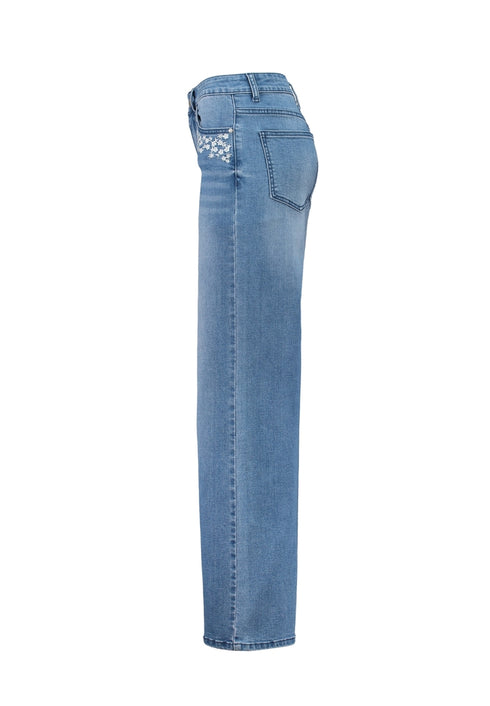 Hailys Women’s Ke44rli Light Blue Flared Jeans – Floral Pocket Detail High-Waist Denim – VF-2508179