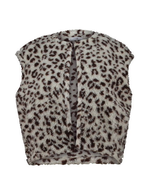 Hailys Women's Leopard Print Fleece Waistcoat – Off White / Dark Chocolate HCM-81921
