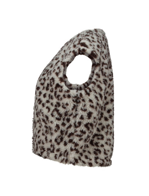 Hailys Women's Leopard Print Fleece Waistcoat – Off White / Dark Chocolate HCM-81921