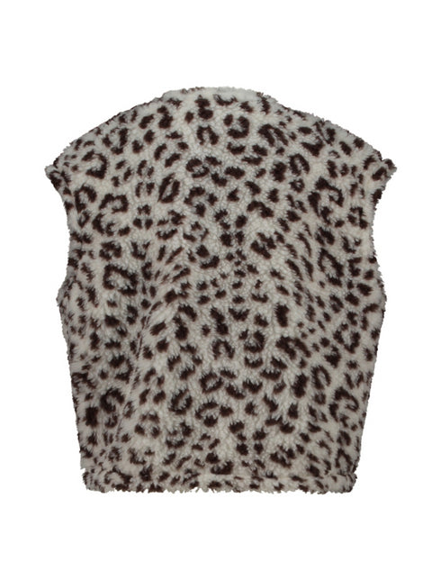Hailys Women's Leopard Print Fleece Waistcoat – Off White / Dark Chocolate HCM-81921