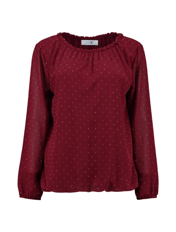 Hailys Embellished Diamante Spot Blouse – Raglan Sleeves, Round Neck Gl44ori Top CRE6106