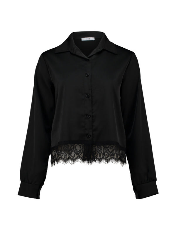 Hailys Brona Black Lace Waist Button-Up Top – JUS-25766