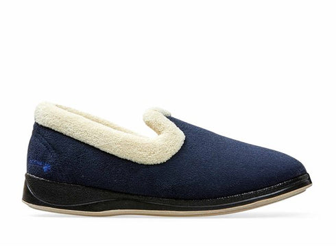 Padders Repose 406/4006 Navy Microsuede Slippers - Wide Fit Memory Foam Comfort