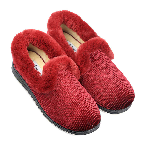 Padders Repose 406/5197 Winter Red Sparkle Slippers - Wide Fit Memory Foam Comfort